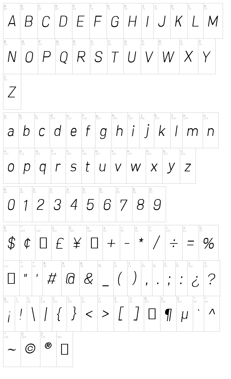 Freeroad font map